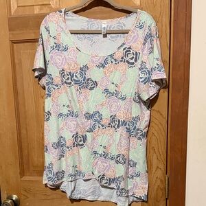 LuLaRoe Floral Short Sleeve Top - Light Blue, Peach, Mint